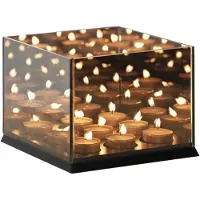 Infinity Goods Waxinelichthouder - Theelichthouder - 9 Waxinelichtjes - Reflecterend Spiegel Glas - Kaarsenhouder - Zwart
