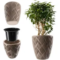 Kadax Bloempot met inzetstuk en handgrepen, plantenbak van kunststof in 5 maten, uv-bestendig, weerbestendig, hoog, met 3D-effect, beige, 39 cm