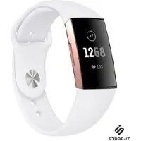 Strap-it Siliconen sport bandje - geschikt voor Fitbit Charge 3 / Fitbit Charge 4 - wit - Maat: Maat S