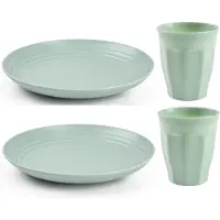 PlasticForte camping servies van kunststof - 8x dinerborden en 8x drinkbekers - mintgroen - onbreekbaar