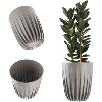 Kadax Bloempot van kunststof, moderne plantenpotten, plantenpot met geometrisch patroon, ronde bloempot met inzetstuk, natuurlijke outdoor bloempot, hoge bloempot (diameter 25 cm, lichtgrijs)