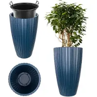 Kadax Ronde bloempot, decoratieve bloempot met binneninzetstuk, sierpot van kunststof, voor binnen en buiten (blauw)