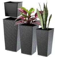Kadax Bloempotset, bloempot van kunststof, plantenbak, weerbestendige bloempot, voor binnen en buiten, weerbestendige bloempot (grafiet rotan, set van 3 stuks, maat XXL)
