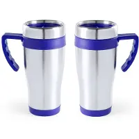 Carson 3x stuks rVS thermosbeker/warmhoud koffiebekers blauw 500 ml - Isoleerbekers/reisbekers