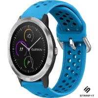 Strap-it Siliconen sport bandje met gaatjes - Geschikt voor Garmin Venu / Vivoactive 3 / Vivomove HR / Venu SQ / Forerunner 245 / 570 - 42mm / 645 bandje - Sport bandje - Blauw