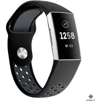 Strap-it Siliconen sport bandje - geschikt voor Fitbit Charge 3 / Fitbit Charge 4 - zwart/grijs - Maat: Maat L