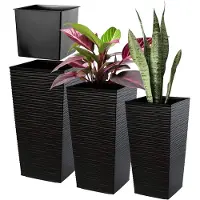 Kadax Bloempotset, bloempot van kunststof, plantenbak, weerbestendige bloempot, voor binnen en buiten, weerbestendige bloempot (zwart, set van 3 stuks)