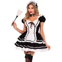 Leg avenue - Maid to Flirt Ruffle Trimmed Kostuum jurk - S - Zwart/Wit