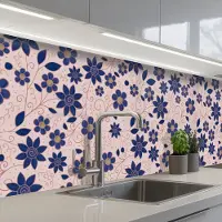 KitchenYeah Keuken achterwand 300x80 cm - Spatscherm zelfklevend Bloemen - Blauw - Japan - Patronen - Muurbeschermer - Spatwand fornuis