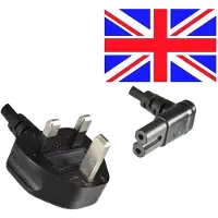 DINIC Stroomkabel met haakse C7 plug en haakse Britse (type G) stekker - 2x 0,75mm / zwart - 1,8 meter