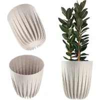 Kadax Bloempot van kunststof met natuurlijke materialen, moderne plantenpotten, plantenpot met geometrisch patroon, ronde bloempot met inzetstuk, natuurlijke bloempot, hoge bloempot (diameter 25 cm,