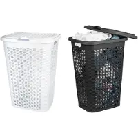 Benson Wasmand Ventilation - met deksel - 2x stuks - zwart en wit - 50 liter - 61 x 43 cm