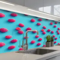 KitchenYeah Keuken achterwand 350x60 cm - Spatscherm zelfklevend Blauw - Frambozen - Roze - Muurbeschermer - Spatwand fornuis