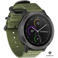 Strap-it Nylon gesp smartwatch bandje - geschikt voor Garmin Vivoactive 3 / Vivoactive 5 / Venu / Venu SQ / Vivomove HR / Forerunner 245 / 570 - 42mm / 645 - groen