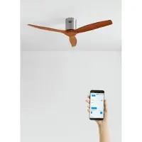 Create - Plafondventilator 40W silent 100% hout (Ø132cm) (ruimtes 10m²-25m²) - Nikkel / Donker hout - Geen licht - WIFI + Afstandsbediening - WIND CALM NATURAL WOOD