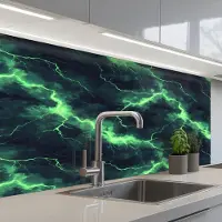 KitchenYeah Keuken achterwand 100x60 cm - Spatscherm zelfklevend Groen - Bliksem - Storm - Muurbeschermer - Spatwand fornuis