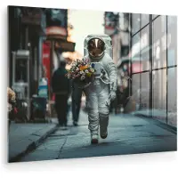 MuchoWow Glasschilderij 160x120 cm - Schilderij acrylglas - Boeket - Bloemen - Kleurrijk - Astronaut - Foto op glas - Muurdecoratie woonkamer - Wanddecoratie slaapkamer - Schilderijen