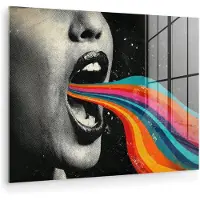 MuchoWow Glasschilderij 160x120 cm - Schilderij acrylglas - Mond - Golven - Regenboog - Foto op glas - Muurdecoratie woonkamer - Wanddecoratie slaapkamer - Schilderijen