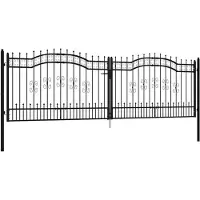 vidaXL Hekpoort met speerpunt zwart 406x125 cm gepoedercoat staal