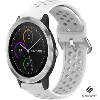 Strap-it Siliconen sport bandje met gaatjes - Geschikt voor Garmin Venu / Vivoactive 3 / Vivoactive 5 / Vivomove HR / Venu SQ / Forerunner 245 / 570 - 42mm / 645 bandje - Sport bandje - Wit