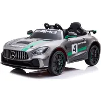 Mercedes -Benz GT4 AMG - Elektrische Kinderauto - Grijs - 1 Persoons Kinderauto - Afstand Bestuurbaar - MP4 Touch Screen - Muziek Module - 12v - Kunst leder zitje - Rubberen banden