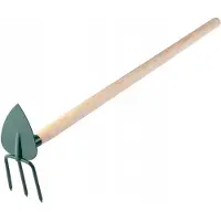 Kadax hak, tuinhak, dubbele hak voor tuin, losmaken en wieden van de grond, tuingereedschap van metaal, onkruidhak voor het verwijderen van onkruid (klein, 3 tanden - hart, met houten steel)