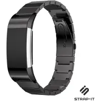 Strap-it Stalen Smartwatch bandje - Geschikt voor Fitbit Charge 2 luxe metalen bandje - zwart - Horlogeband / Polsband / Armband