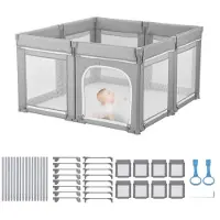 Vevor Baby Playpen, 120 x 120 cm, Playpen, Speeltuin met Ritsdeur en Zacht Ademend Gaas, Gapless Activity Center voor Peuters van 6-24 Maanden