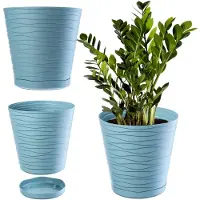 Kadax Bloempot met onderzetter, voor binnen, licht, kunststof, bloempot voor bloemen, planten, huis, ronde bloempot 13 cm, pepermunt