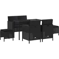 vidaXL 6-delige tuinset met kussens, zwart, van polyrotan
