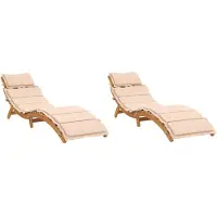 vidaXL Ligstoelen 2 st met kussens massief acaciahout beige