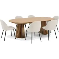 Ebuy24 Tokyo eethoek eettafel natuur, 6 stoelen met beige ribfluweel bekleding.
