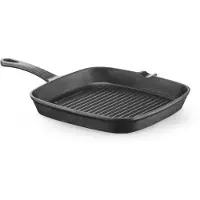 Hendi Grillpan - gietijzer - vierkant met schenktuit, ribbels en gietijzeren handgreep - 23 x 23 x (H)2,5 cm - zwart - voor vlees en groenten