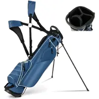 Coast Golf Stand Cart Bag – 4-weg verdeler – Lichtgewicht met 4 opbergvakken – Inclusief regenhoes – Handvatten en dubbele schouderriem – Afmetingen: 36 x 32 x 112 cm – Kleur: Zwart
