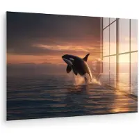 MuchoWow Glasschilderij 180x120 cm - Schilderij acrylglas - Orka - Zee - Zonsondergang - Foto op glas - Muurdecoratie woonkamer - Wanddecoratie slaapkamer - Schilderijen