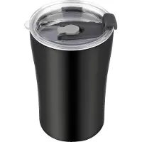 OEM Koffiemok dubbel geïsoleerd, isolerende mok automok melkmok melkmok kantoor koffiemok, inhoud 260 ml, bruikbaar met rietje (zwart)