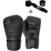 Joya Bokshandschoenen Falcon Zwart Zwart - 12 oz – Echt Leren Kickbokshandschoenen – Dubbele Klittenbandsluiting – Heren/Dames – Training