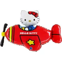 Hello Kitty Folieballon - Vliegtuig - Rood - 76 cm - Plat geleverd