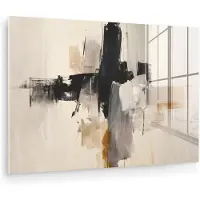 MuchoWow Glasschilderij 180x120 cm - Schilderij acrylglas - Penseelstreken - Ruw - Abstract - Beige - Foto op glas - Muurdecoratie woonkamer - Wanddecoratie slaapkamer - Schilderijen