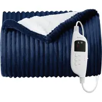 Bedsure Elektrische deken met automatische uitschakeling, geribbeld, elektrische warmtedeken, 200 x 180 cm, snelle opwarming, 8 warmtestanden, 9 tijdinstellingen, zachte flanellen knuffeldeken