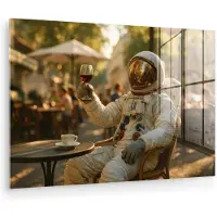 MuchoWow Glasschilderij 180x120 cm - Schilderij acrylglas - Wijn - Rood - Terras - Koffie - Foto op glas - Muurdecoratie woonkamer - Wanddecoratie slaapkamer - Schilderijen