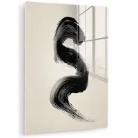 MuchoWow Glasschilderij 120x160 cm - Schilderij acrylglas - Penseelstreek - Zwart - Minimalistisch - Foto op glas - Muurdecoratie woonkamer - Wanddecoratie slaapkamer - Schilderijen