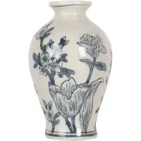 Clayre & Eef Vaas Ø 9x15 cm Wit Blauw Keramiek Bloemen