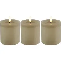Countryfield Lyon LED kaars/stompkaars - 3x - beige - D7,5 x H8 cm - timer