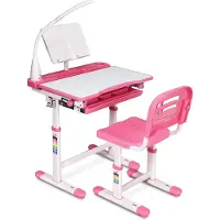 Costway Kinderbureau, in hoogte verstelbaar, bureau voor scholieren met lamp, kantelbaar kindermeubel, kindertafel met stoel, bureau met lade, kleurkeuze (lichtroze)