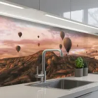 KitchenYeah Keuken achterwand 250x60 cm - Spatscherm zelfklevend Landschap - Luchtballon - Bergen - Bruin - Muurbeschermer - Spatwand fornuis