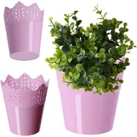 Kadax Puntige bloempot van kunststof, 9 kleuren, bloempot met kantmotief, bloempot bescherming voor kantoor, pot, tuinschaal, bloembak, bloempot (diameter 16,5 cm, hoog, roze)