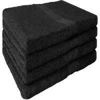 NatureMark Set van 4 handdoeken, 50 x 100 cm, badstof handdoeken, 100% katoen, zwart