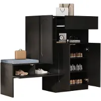 Merax 2-in-1 Schoenenkast met Zitting – Schoenenbank met 4 Deuren - Soft-Close - Verstelbare Planken en Gewatteerd Kussen – Zwart 130×35×110 cm
