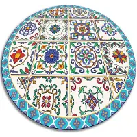 Tulup Vinyl Tapijt - Portugese tegels Binnen Tapijt - 110 cm - Blauw Vloerkleed Op Vinyl - Ronde Vinylmat - Keukentapijt - Slaapkamertapijt